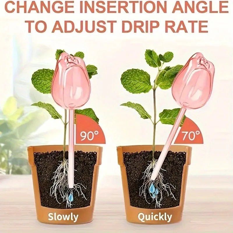Pink tulip plant watering balls, suitable for indoor and outdoor plants, automatic plant drippers, and automatic watering - PrimeNest