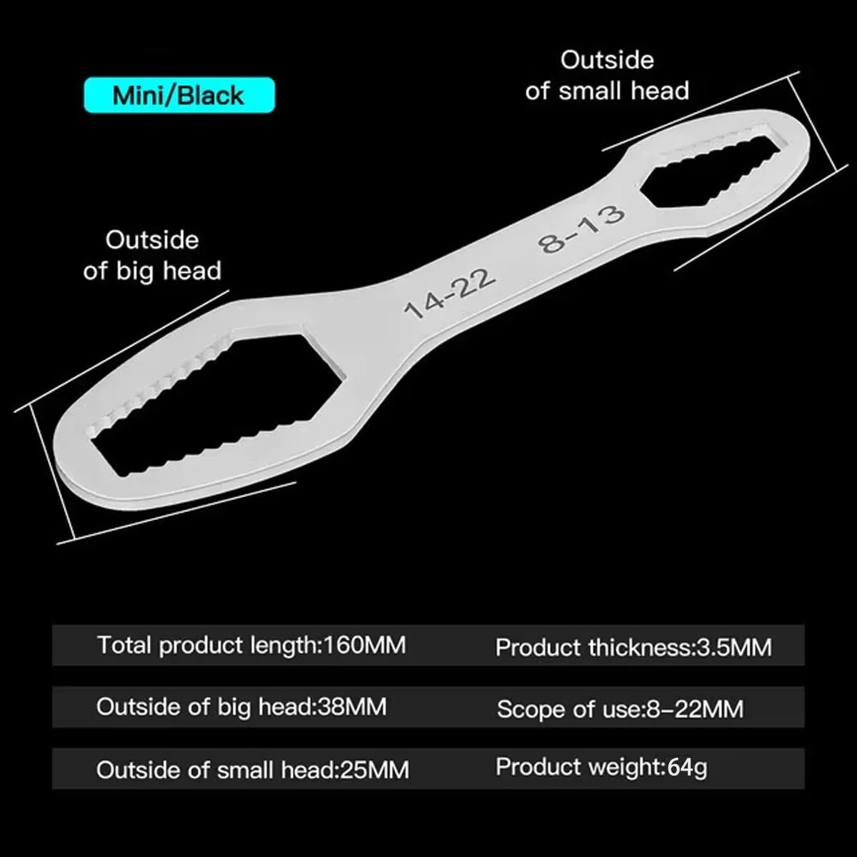 PINMOAP 1PC Multi Functional Wrench With Adjustable Self Tightening Double Head Wrench Convenient Tool For Cars Bicycles Homes - PrimeNest