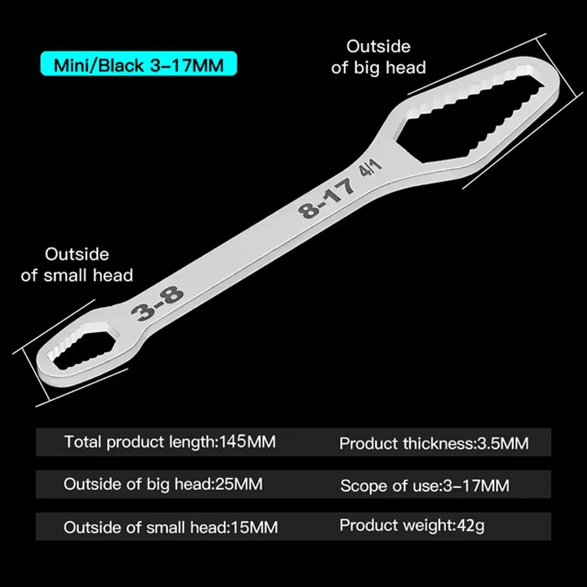 PINMOAP 1PC Multi Functional Wrench With Adjustable Self Tightening Double Head Wrench Convenient Tool For Cars Bicycles Homes - PrimeNest