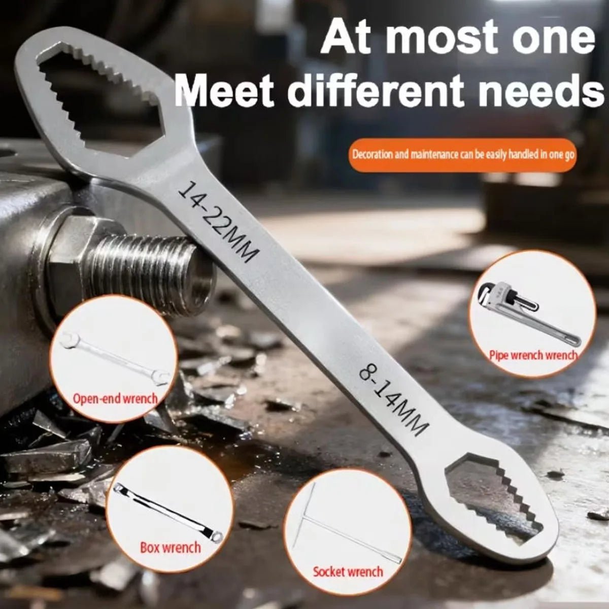 PINMOAP 1PC Multi Functional Wrench With Adjustable Self Tightening Double Head Wrench Convenient Tool For Cars Bicycles Homes - PrimeNest