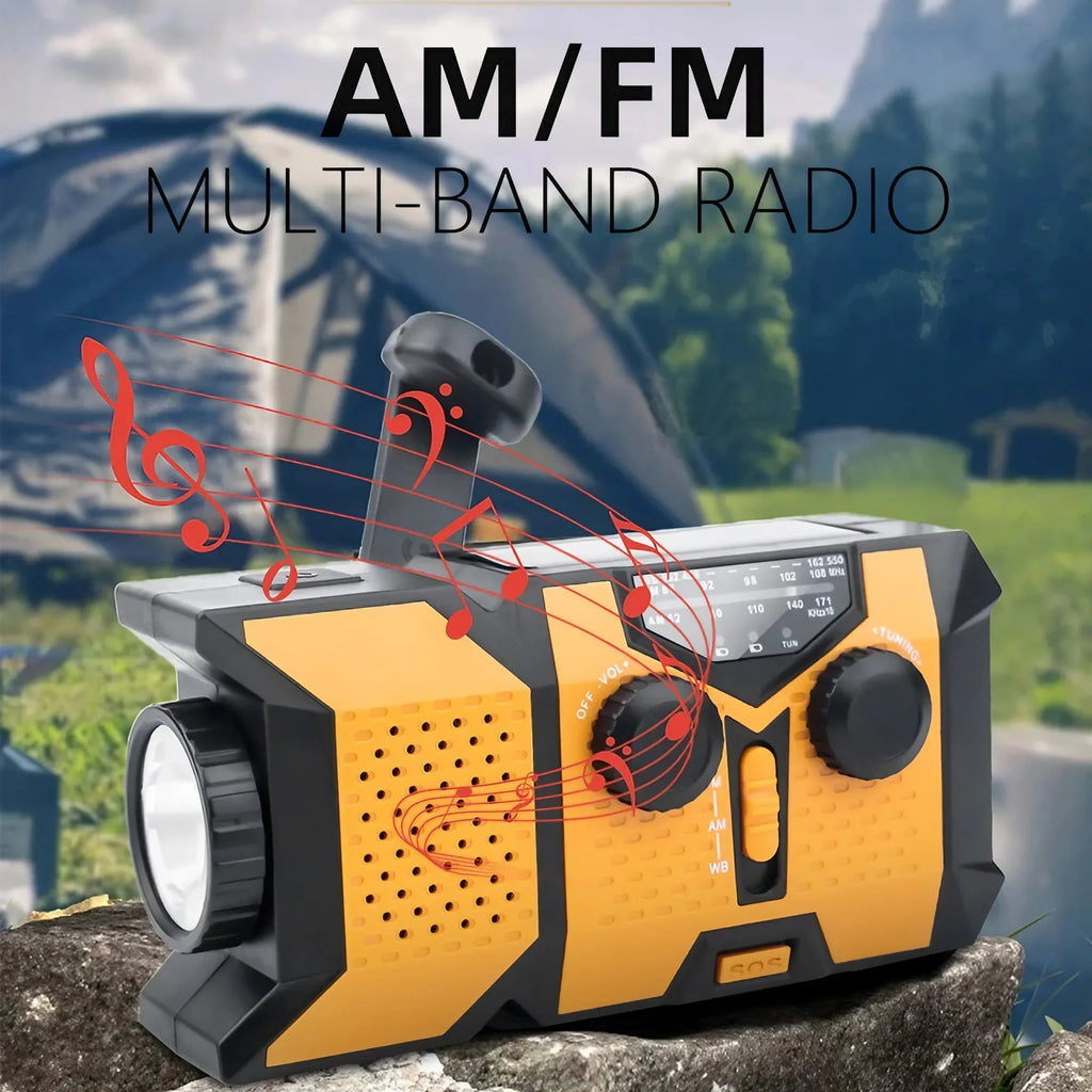 Portable Hand Crank Solar Radio LED Flashlight AMFM Weather Radio 2000mAh Power Bank Charger - PrimeNest