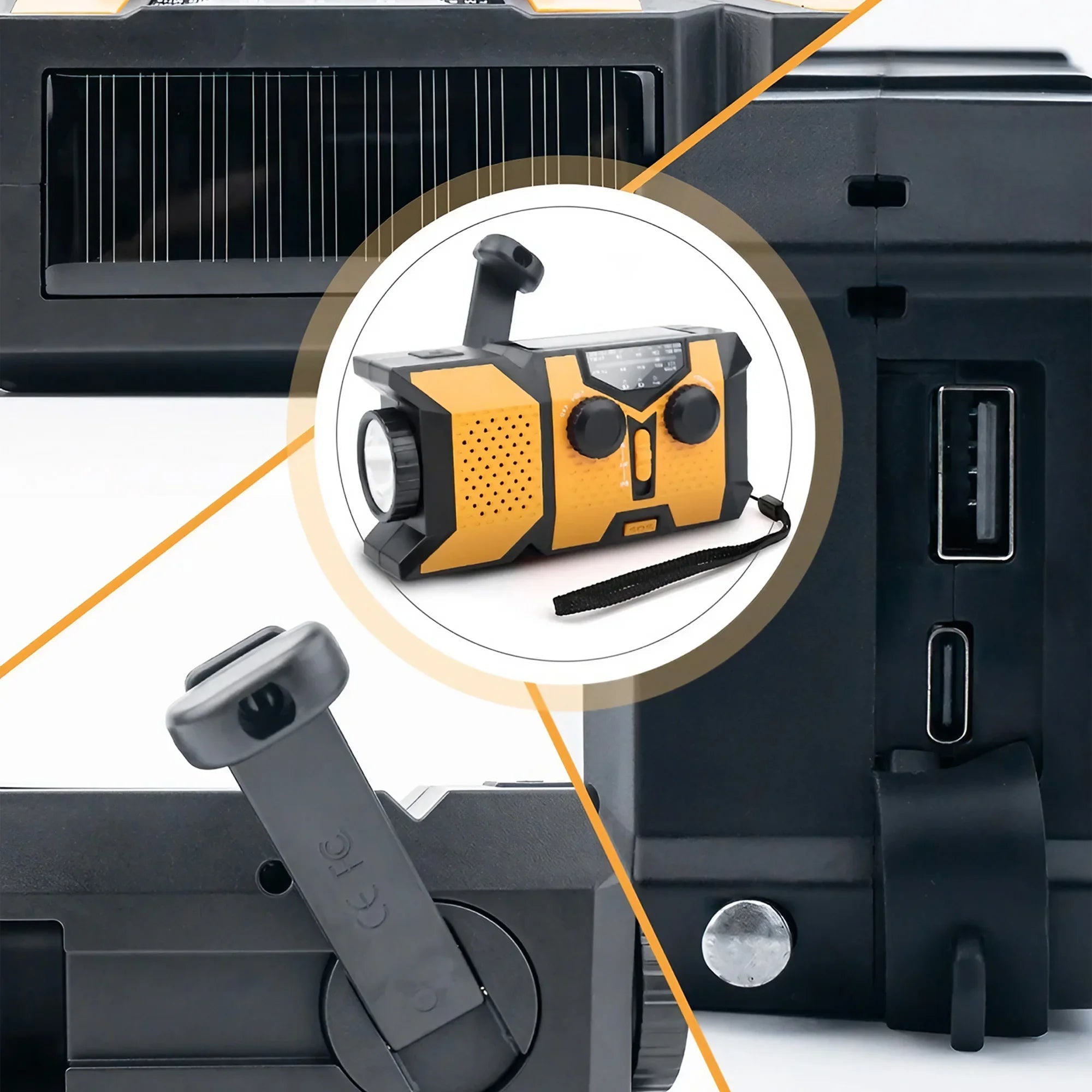 Portable Hand Crank Solar Radio LED Flashlight AMFM Weather Radio 2000mAh Power Bank Charger - PrimeNest