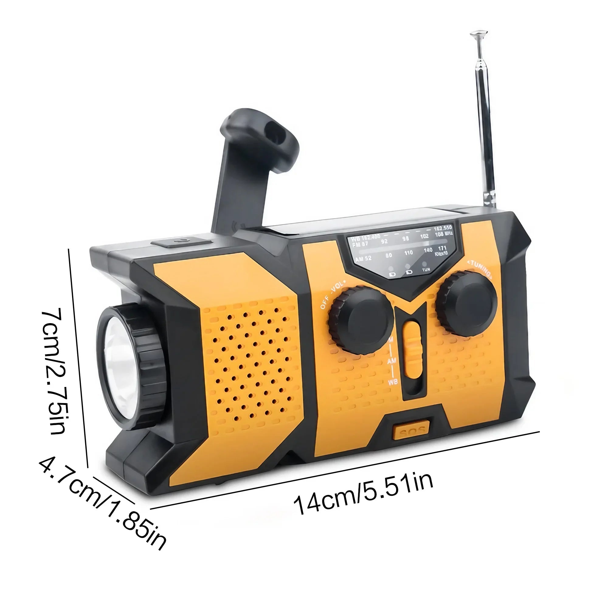 Portable Hand Crank Solar Radio LED Flashlight AMFM Weather Radio 2000mAh Power Bank Charger - PrimeNest