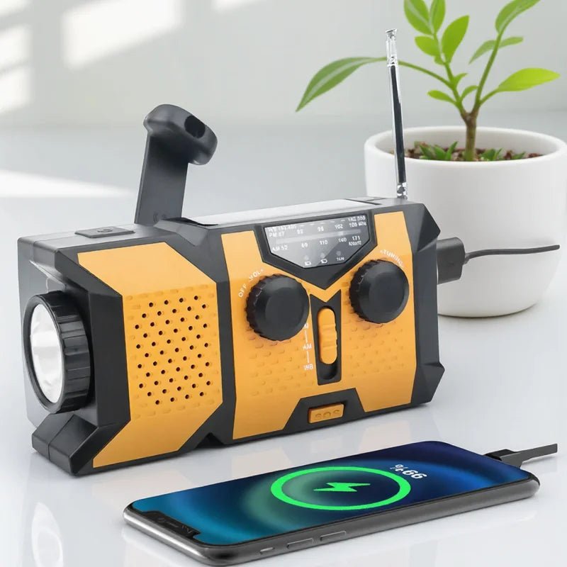 Portable Hand Crank Solar Radio LED Flashlight AMFM Weather Radio 2000mAh Power Bank Charger - PrimeNest