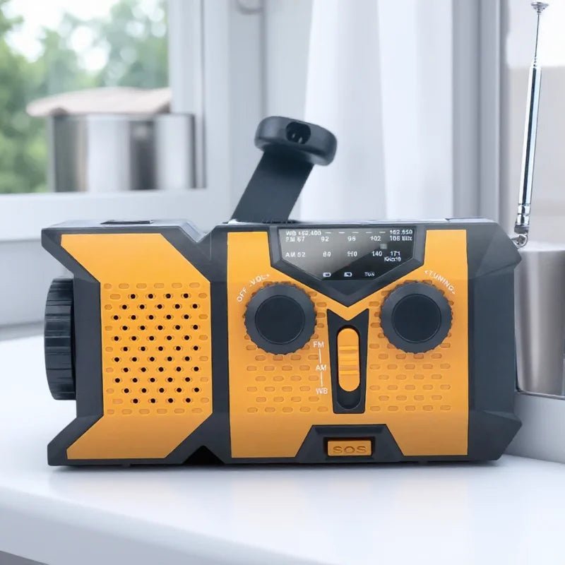 Portable Hand Crank Solar Radio LED Flashlight AMFM Weather Radio 2000mAh Power Bank Charger - PrimeNest