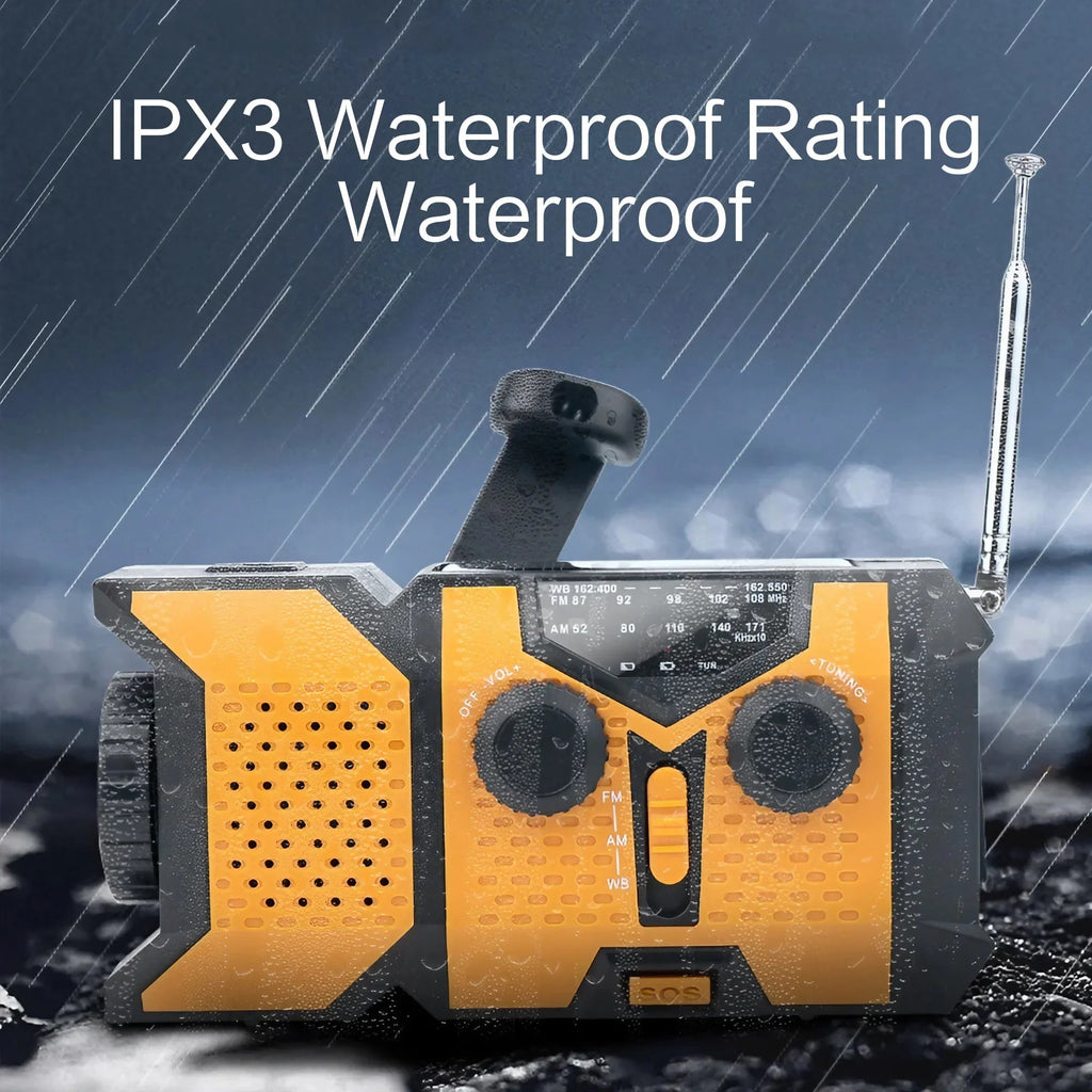 Portable Hand Crank Solar Radio LED Flashlight AMFM Weather Radio 2000mAh Power Bank Charger - PrimeNest