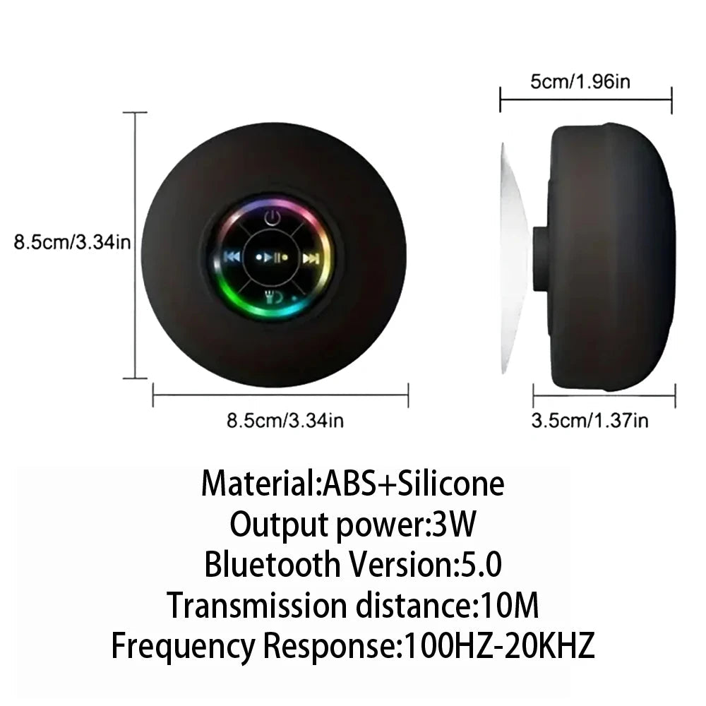 Portable Wireless Bluetooth Speaker LED Light IPX4 Waterproof Loudspeaker Outdoor Bathroom Large Suction Cup Stereo Sound Box - PrimeNest