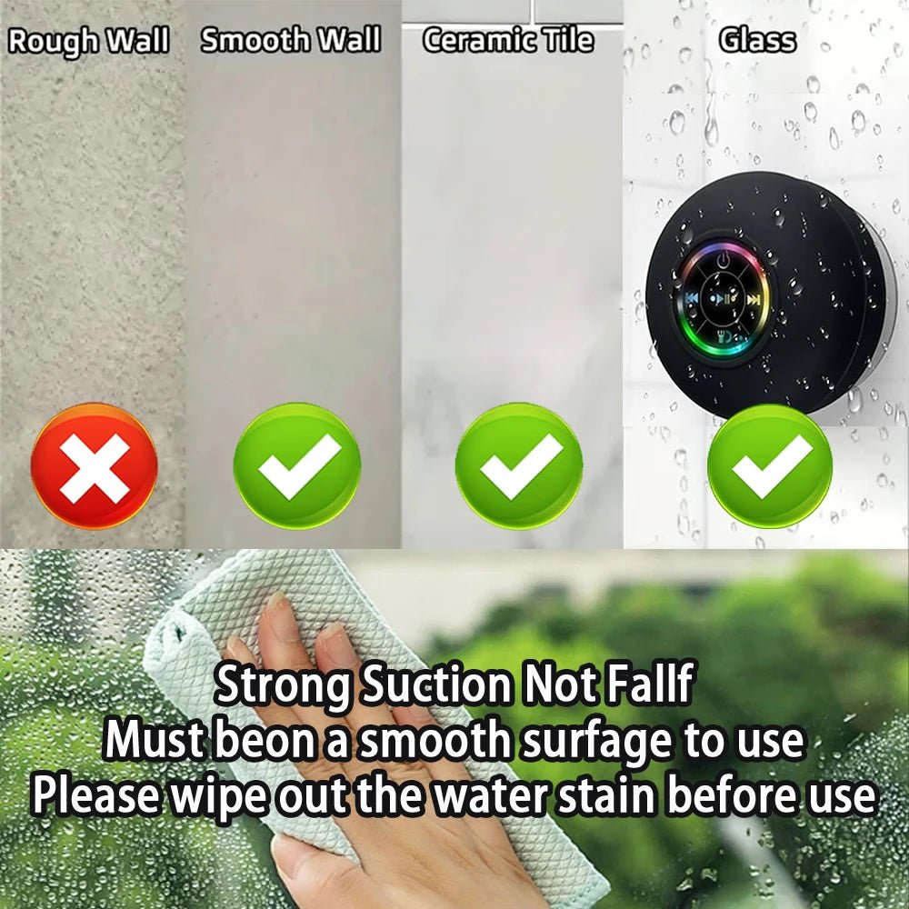 Portable Wireless Bluetooth Speaker LED Light IPX4 Waterproof Loudspeaker Outdoor Bathroom Large Suction Cup Stereo Sound Box - PrimeNest