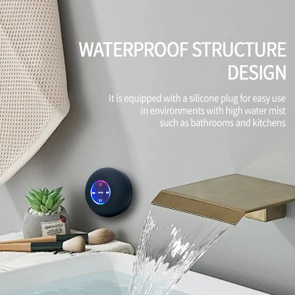 Portable Wireless Bluetooth Speaker LED Light IPX4 Waterproof Loudspeaker Outdoor Bathroom Large Suction Cup Stereo Sound Box - PrimeNest