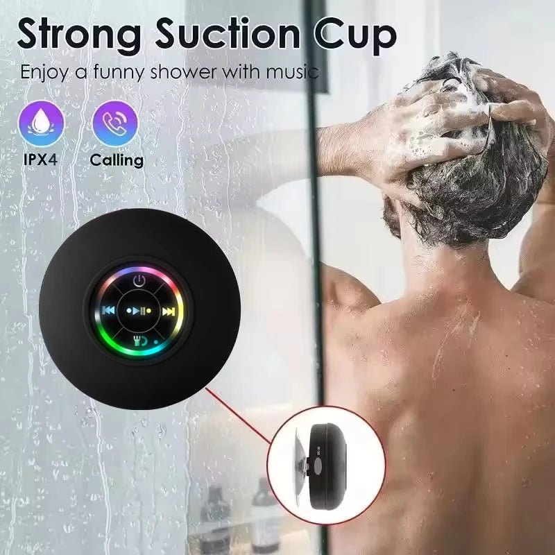 Portable Wireless Bluetooth Speaker LED Light IPX4 Waterproof Loudspeaker Outdoor Bathroom Large Suction Cup Stereo Sound Box - PrimeNest