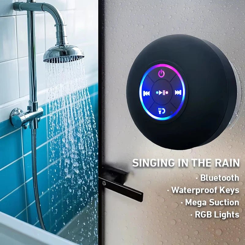 Portable Wireless Bluetooth Speaker LED Light IPX4 Waterproof Loudspeaker Outdoor Bathroom Large Suction Cup Stereo Sound Box - PrimeNest