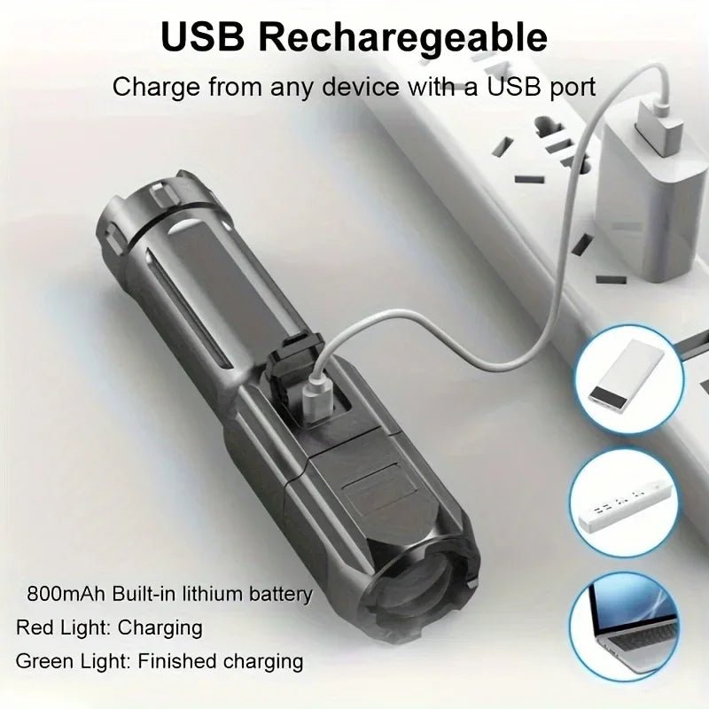 Powerful LED Flashlight Rechargeable USB Waterproof Zoom Fishing Hunting Camping 100,00 Lumen Tactical Flashlight LED Torch - PrimeNest