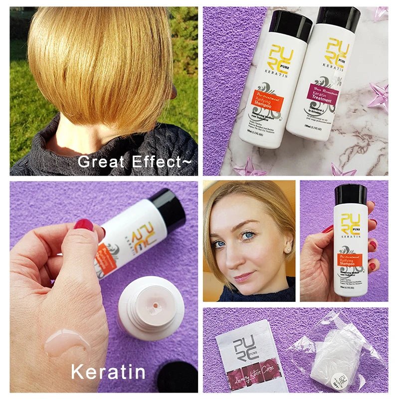 PURC Keratin Treatment Shampoo Conditioner Hair Straightening Products Smoothing Repairing Hair Mask Curly Hair Straighten Care - PrimeNest
