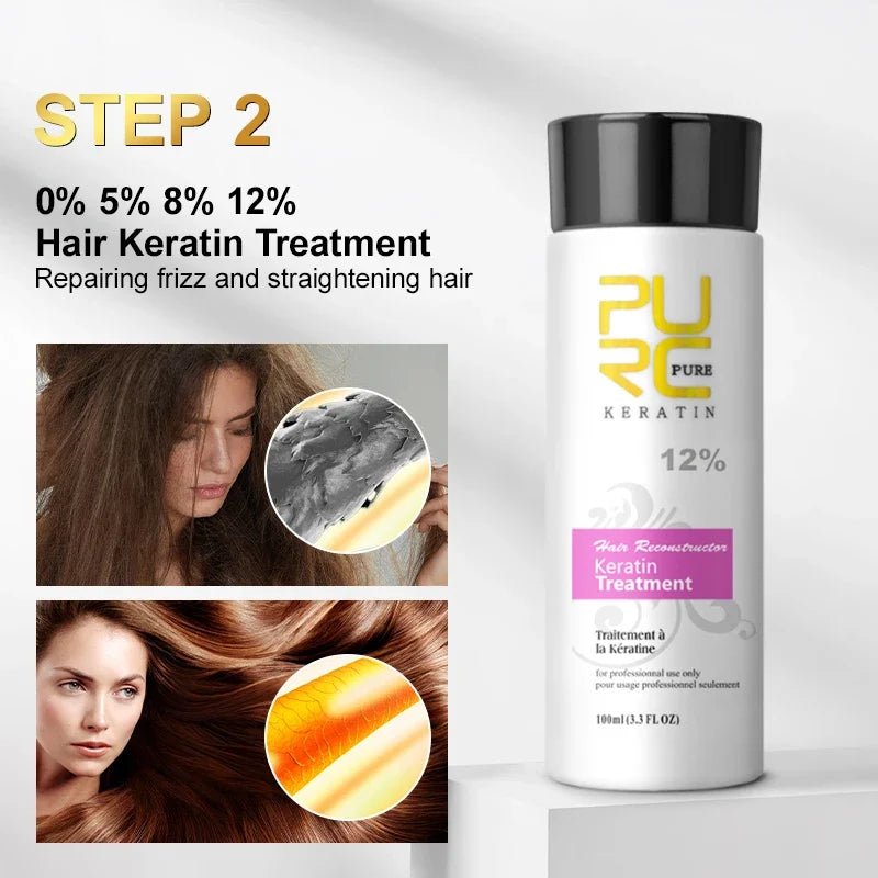 PURC Keratin Treatment Shampoo Conditioner Hair Straightening Products Smoothing Repairing Hair Mask Curly Hair Straighten Care - PrimeNest