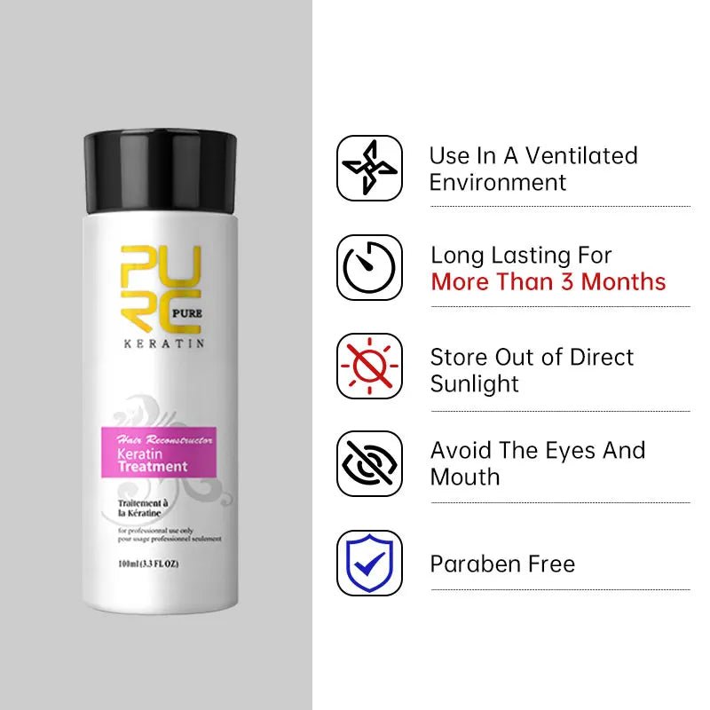 PURC Keratin Treatment Shampoo Conditioner Hair Straightening Products Smoothing Repairing Hair Mask Curly Hair Straighten Care - PrimeNest