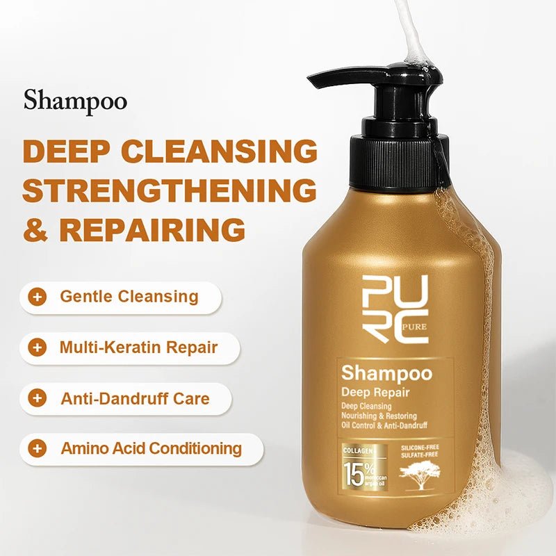 PURC Morocco Argan Oil Shampoo Conditioner Set Amino Acid Keratin Smoothing Repair Damaged Hair Treatment Sulfate-Free Hair Care - PrimeNest