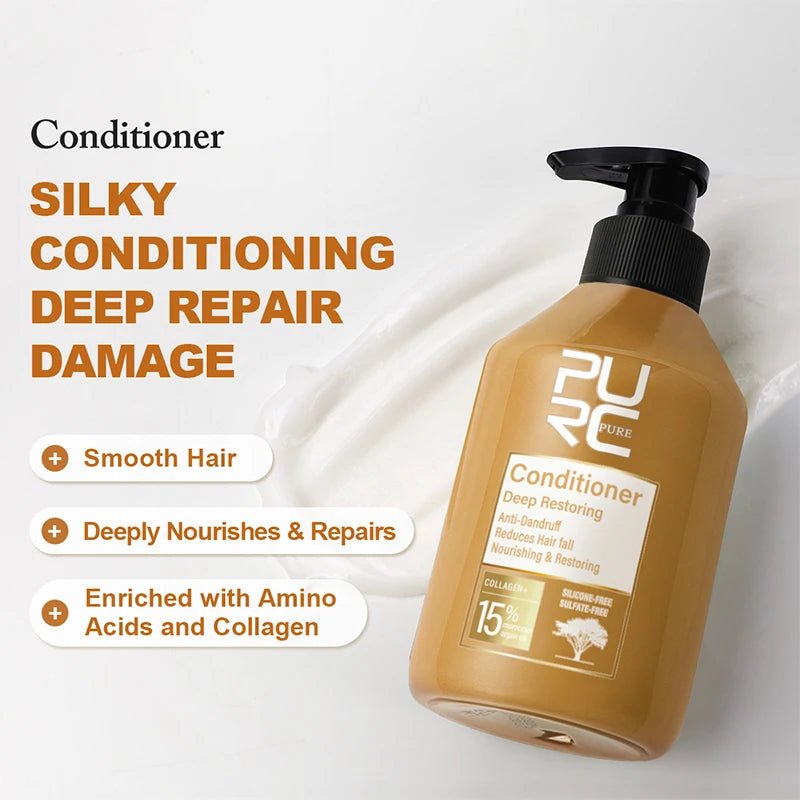 PURC Morocco Argan Oil Shampoo Conditioner Set Amino Acid Keratin Smoothing Repair Damaged Hair Treatment Sulfate-Free Hair Care - PrimeNest