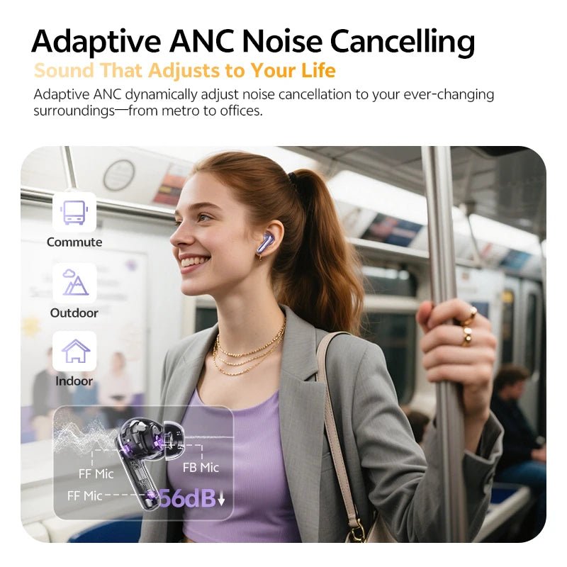 QCY MeloBuds N70 Adaptive ANC Wireless Earbuds Bluetooth 6.0 LDAC Hi-Res Audio 6 Mics Wireless Charging Earphones 50Hrs IPX5 - PrimeNest