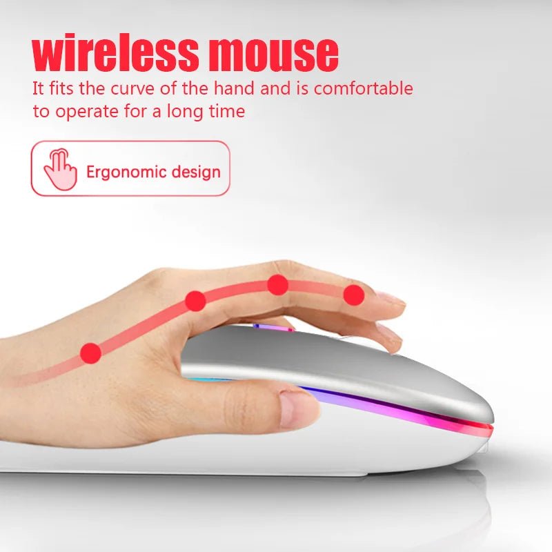Rechargeable Bluetooth Wireless Mouse with 2.4GHz USB RGB 1600DPI Mouse for Computer Laptop Tablet PC Macbook Gaming Mouse Gamer - PrimeNest