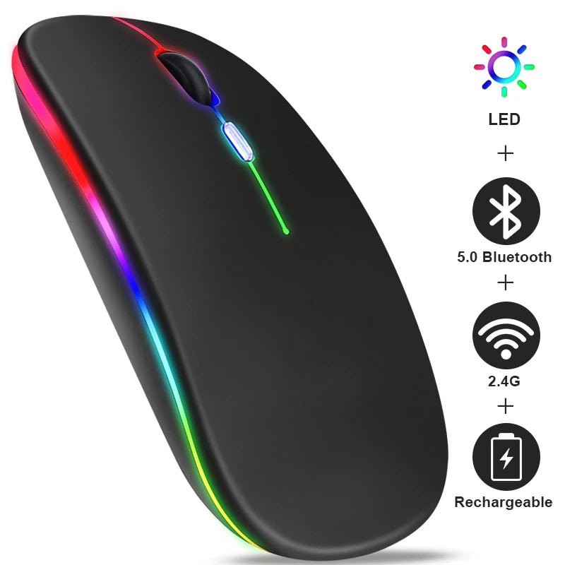 Rechargeable Bluetooth Wireless Mouse with 2.4GHz USB RGB 1600DPI Mouse for Computer Laptop Tablet PC Macbook Gaming Mouse Gamer - PrimeNest