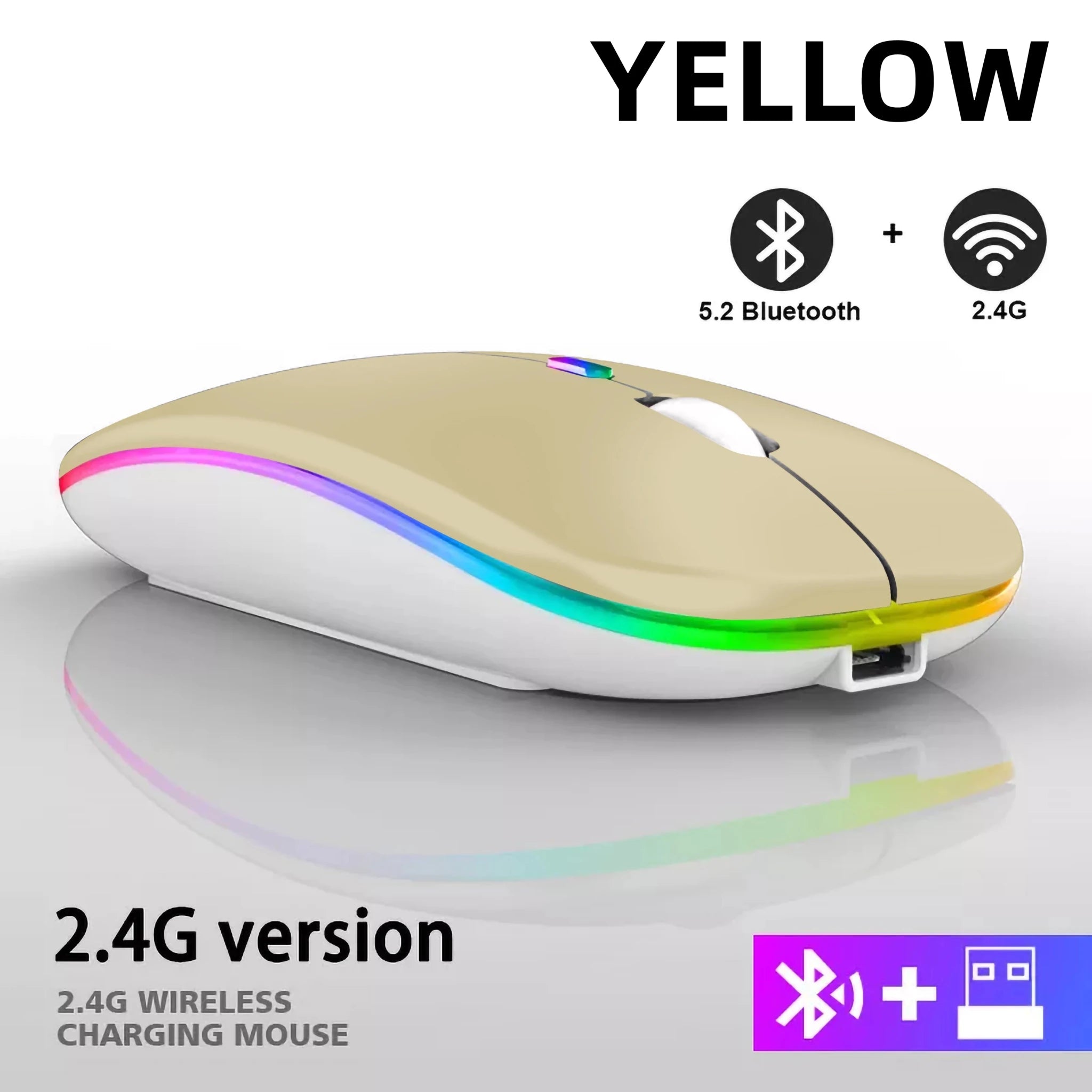 Rechargeable Bluetooth Wireless Mouse with 2.4GHz USB RGB 1600DPI Mouse for Computer Laptop Tablet PC Macbook Gaming Mouse Gamer - PrimeNest
