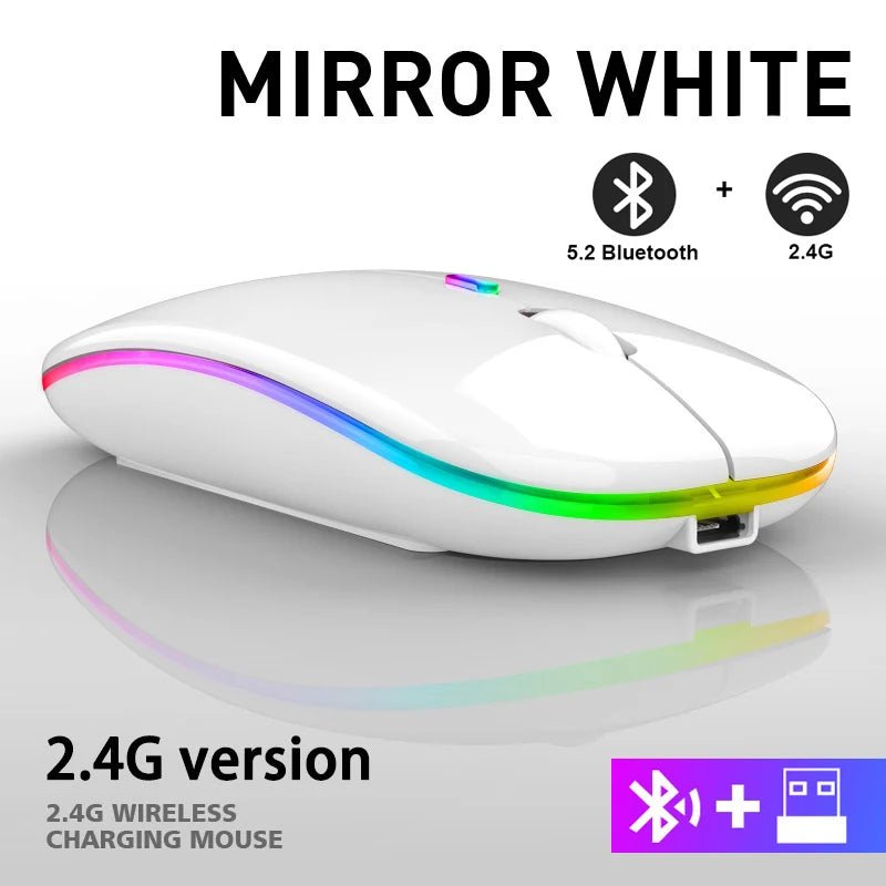 Rechargeable Bluetooth Wireless Mouse with 2.4GHz USB RGB 1600DPI Mouse for Computer Laptop Tablet PC Macbook Gaming Mouse Gamer - PrimeNest