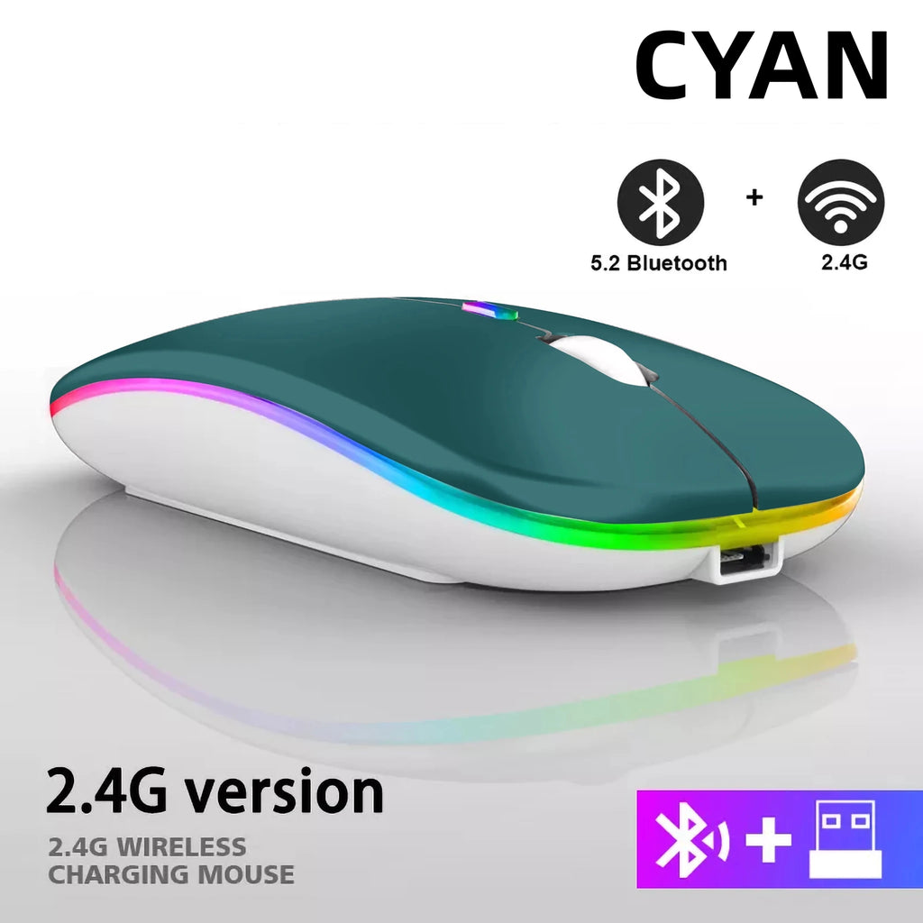 Rechargeable Bluetooth Wireless Mouse with 2.4GHz USB RGB 1600DPI Mouse for Computer Laptop Tablet PC Macbook Gaming Mouse Gamer - PrimeNest