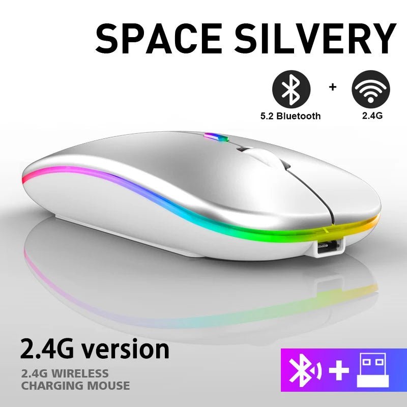 Rechargeable Bluetooth Wireless Mouse with 2.4GHz USB RGB 1600DPI Mouse for Computer Laptop Tablet PC Macbook Gaming Mouse Gamer - PrimeNest