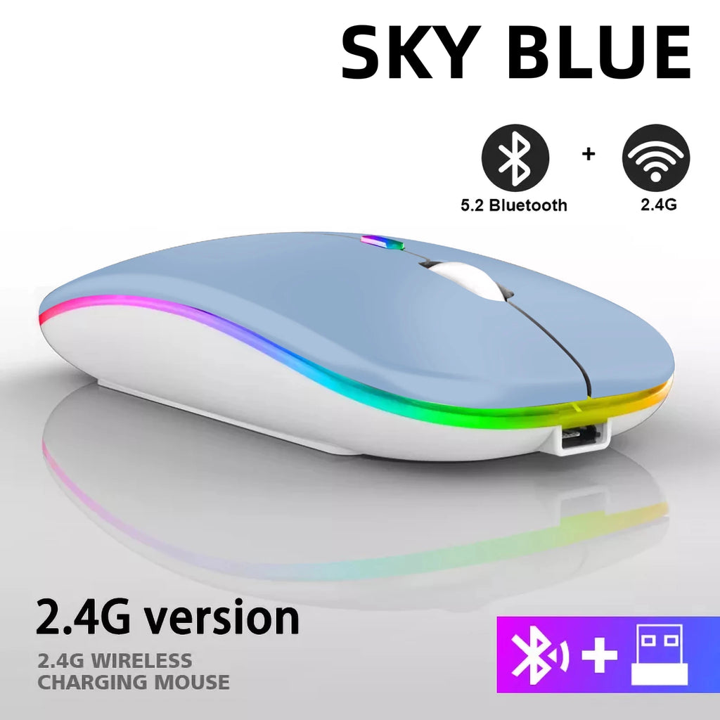 Rechargeable Bluetooth Wireless Mouse with 2.4GHz USB RGB 1600DPI Mouse for Computer Laptop Tablet PC Macbook Gaming Mouse Gamer - PrimeNest