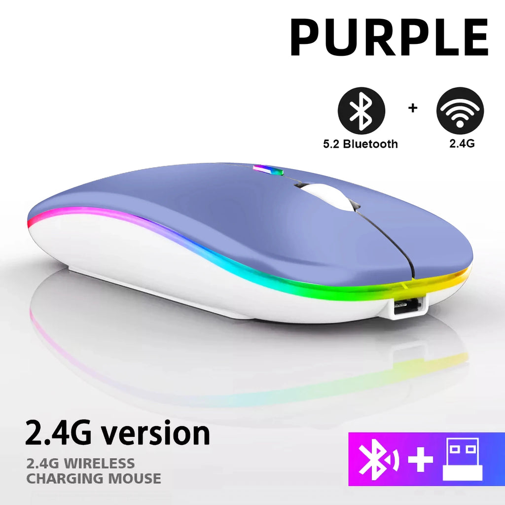 Rechargeable Bluetooth Wireless Mouse with 2.4GHz USB RGB 1600DPI Mouse for Computer Laptop Tablet PC Macbook Gaming Mouse Gamer - PrimeNest