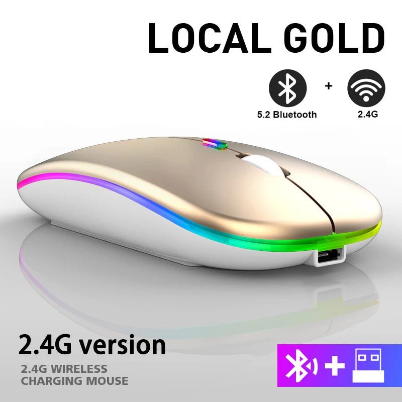 Rechargeable Bluetooth Wireless Mouse with 2.4GHz USB RGB 1600DPI Mouse for Computer Laptop Tablet PC Macbook Gaming Mouse Gamer - PrimeNest