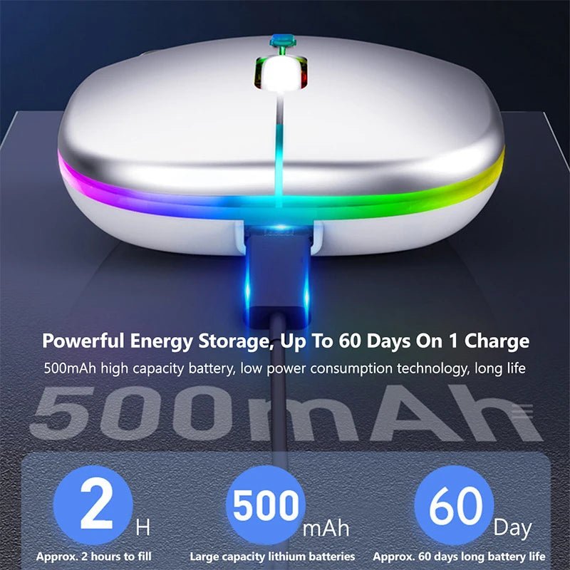 Rechargeable Bluetooth Wireless Mouse with 2.4GHz USB RGB 1600DPI Mouse for Computer Laptop Tablet PC Macbook Gaming Mouse Gamer - PrimeNest