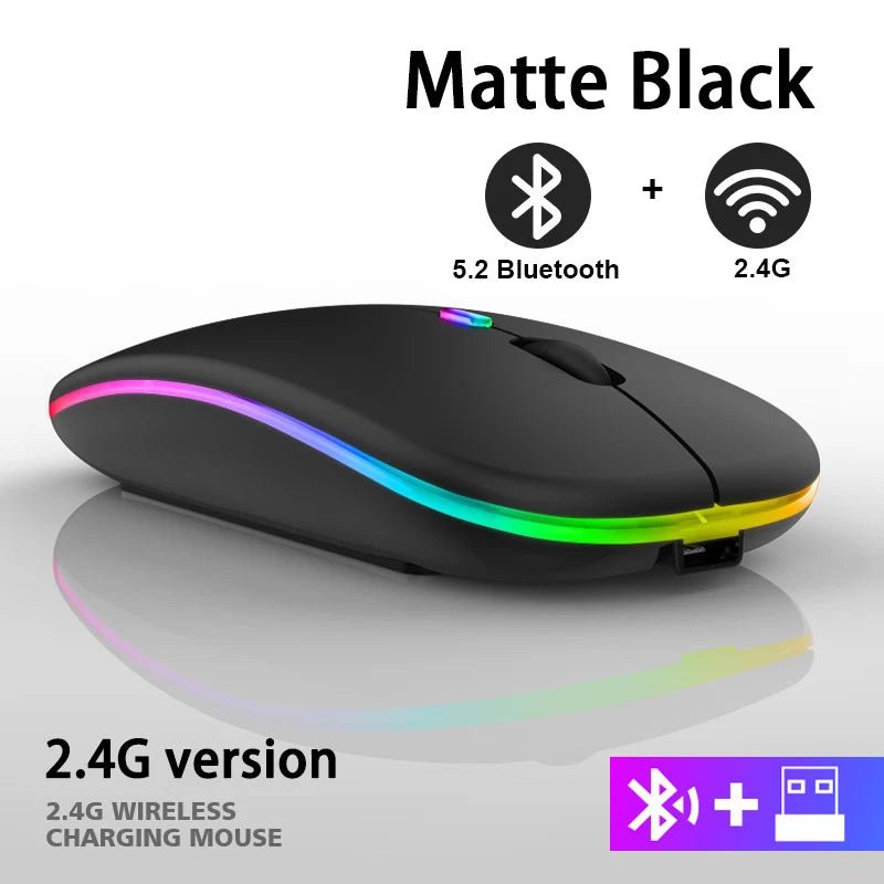 Rechargeable Bluetooth Wireless Mouse with 2.4GHz USB RGB 1600DPI Mouse for Computer Laptop Tablet PC Macbook Gaming Mouse Gamer - PrimeNest