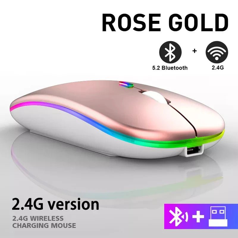Rechargeable Bluetooth Wireless Mouse with 2.4GHz USB RGB 1600DPI Mouse for Computer Laptop Tablet PC Macbook Gaming Mouse Gamer - PrimeNest