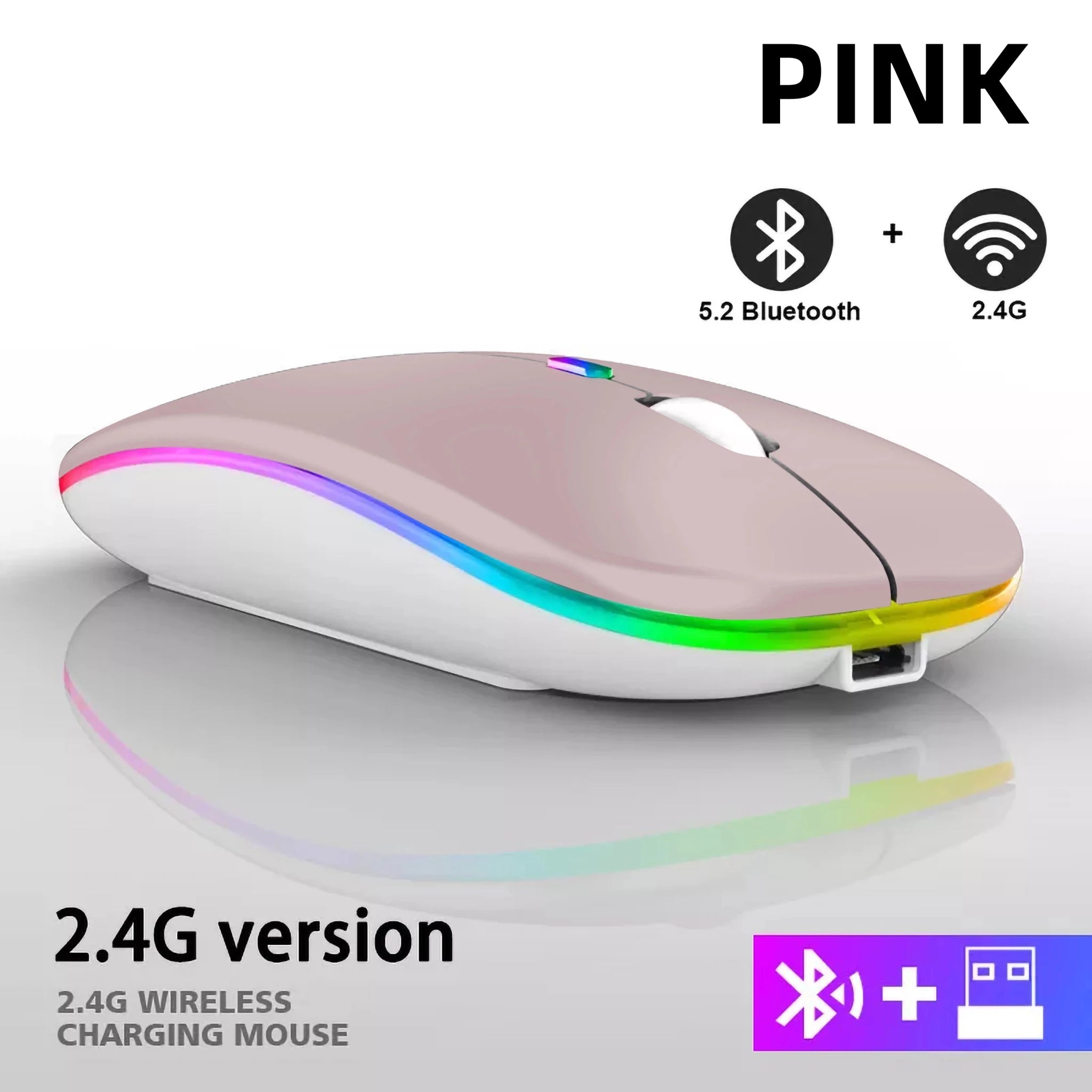 Rechargeable Bluetooth Wireless Mouse with 2.4GHz USB RGB 1600DPI Mouse for Computer Laptop Tablet PC Macbook Gaming Mouse Gamer - PrimeNest