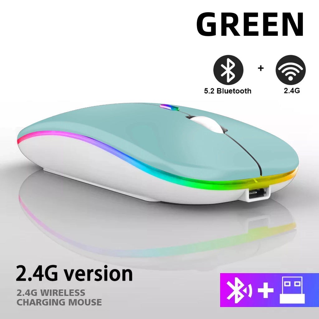 Rechargeable Bluetooth Wireless Mouse with 2.4GHz USB RGB 1600DPI Mouse for Computer Laptop Tablet PC Macbook Gaming Mouse Gamer - PrimeNest