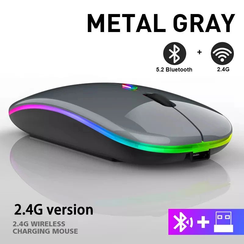 Rechargeable Bluetooth Wireless Mouse with 2.4GHz USB RGB 1600DPI Mouse for Computer Laptop Tablet PC Macbook Gaming Mouse Gamer - PrimeNest