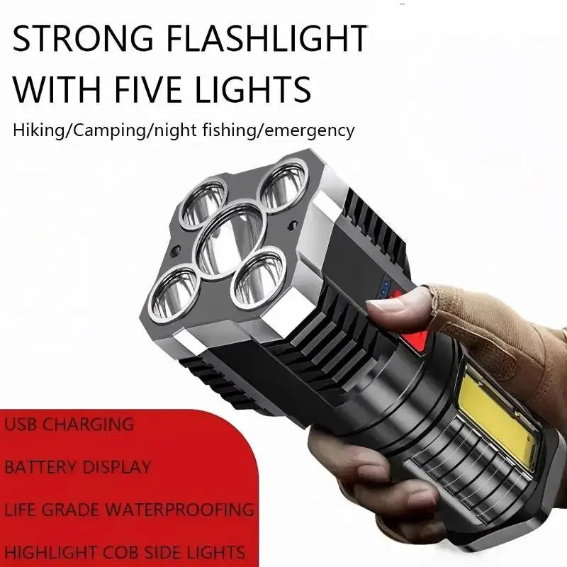 Rechargeable High-Power Flashlight with Side Light 3 Lighting Modes for Camping Outdoor Activities And Adventures - PrimeNest
