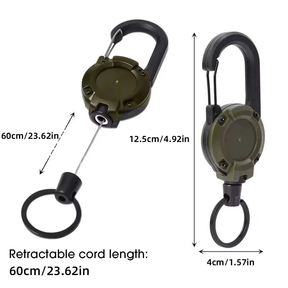 Retractable Heavy Duty Pull Reel Carabiner Strong Steel Wire Rope Buckle Spring Key Ring Outdoor Sporty attachment Keychain Tool - PrimeNest