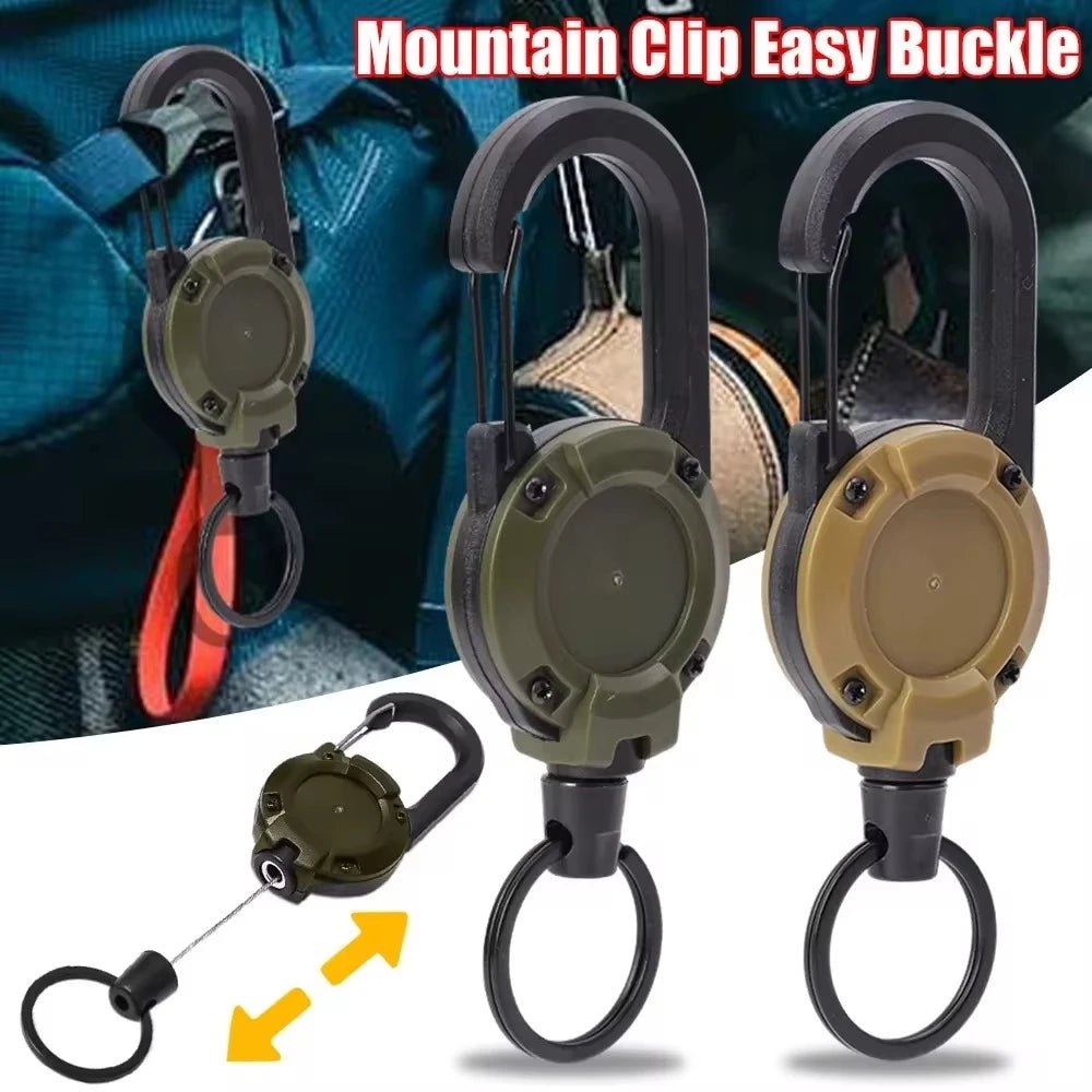 Retractable Heavy Duty Pull Reel Carabiner Strong Steel Wire Rope Buckle Spring Key Ring Outdoor Sporty attachment Keychain Tool - PrimeNest
