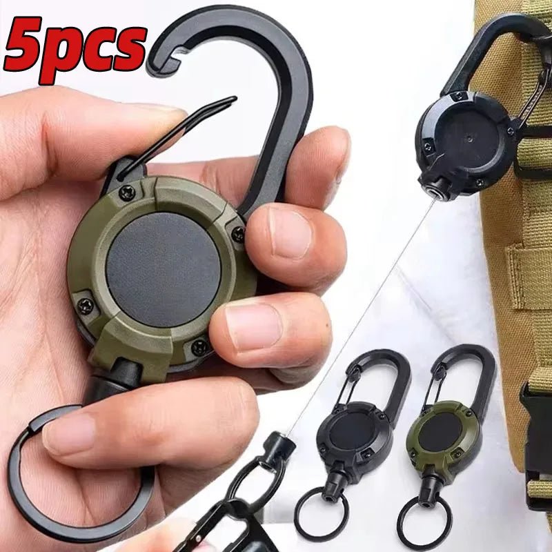 Retractable Heavy Duty Pull Reel Carabiner Strong Steel Wire Rope Buckle Spring Key Ring Outdoor Sporty attachment Keychain Tool - PrimeNest