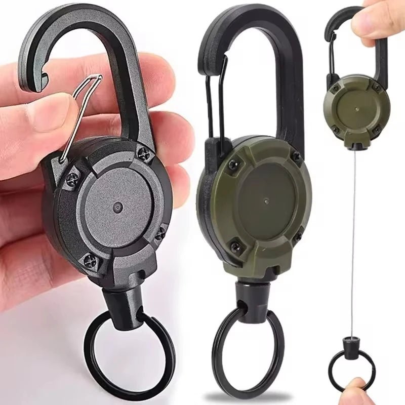 Retractable Heavy Duty Pull Reel Carabiner Strong Steel Wire Rope Buckle Spring Key Ring Outdoor Sporty attachment Keychain Tool - PrimeNest