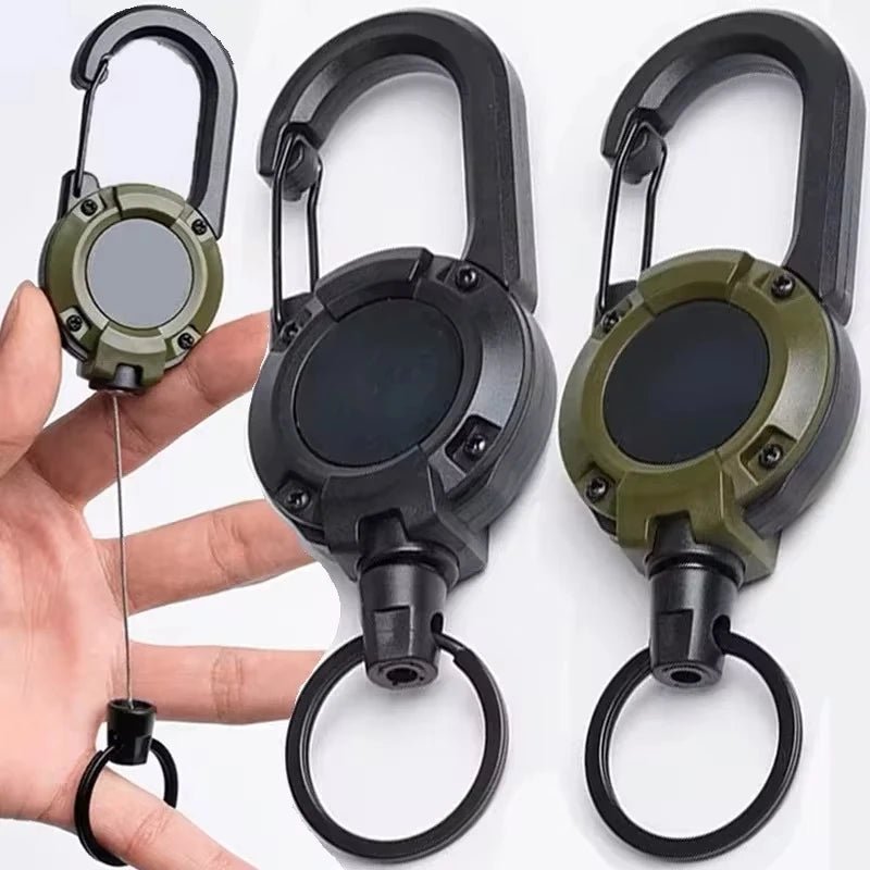 Retractable Heavy Duty Pull Reel Carabiner Strong Steel Wire Rope Buckle Spring Key Ring Outdoor Sporty attachment Keychain Tool - PrimeNest