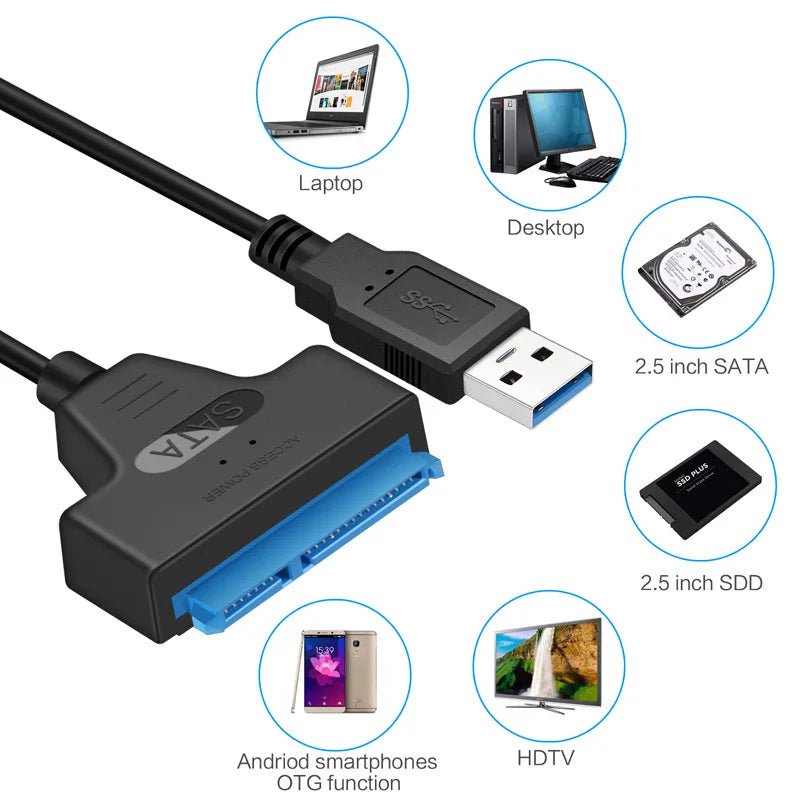 SATA to USB 3.0 / 2.0 Cable Up to 6 Gbps for 2.5 Inch External HDD SSD Hard Drive SATA 3 22 Pin Adapter USB 3.0 to Sata III Cord - PrimeNest