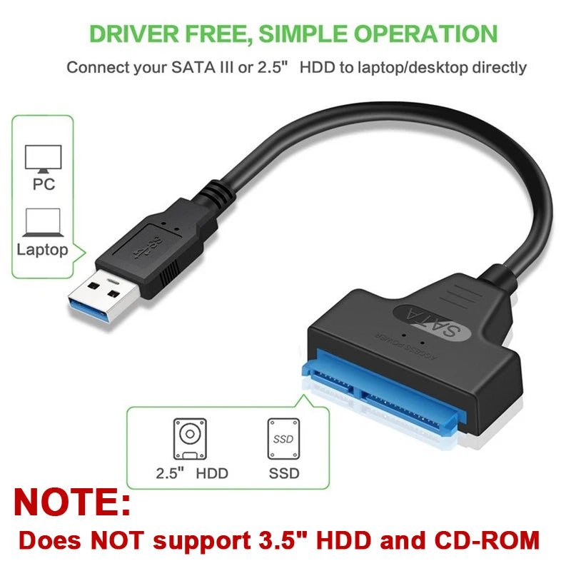 SATA to USB 3.0 / 2.0 Cable Up to 6 Gbps for 2.5 Inch External HDD SSD Hard Drive SATA 3 22 Pin Adapter USB 3.0 to Sata III Cord - PrimeNest