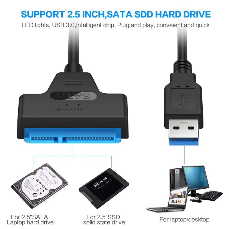 SATA to USB 3.0 / 2.0 Cable Up to 6 Gbps for 2.5 Inch External HDD SSD Hard Drive SATA 3 22 Pin Adapter USB 3.0 to Sata III Cord - PrimeNest