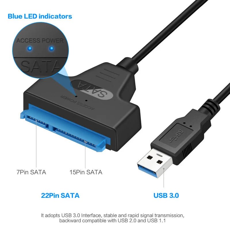 SATA to USB 3.0 / 2.0 Cable Up to 6 Gbps for 2.5 Inch External HDD SSD Hard Drive SATA 3 22 Pin Adapter USB 3.0 to Sata III Cord - PrimeNest