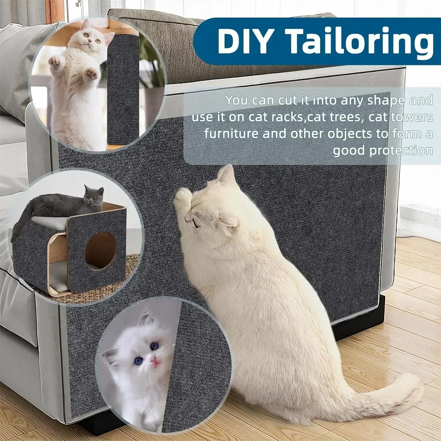 Self-Adhesive Cat Scratching Board Trimmable Cat Carpet Mat Anti Cat Scratcher Furniture Couch Corner Indoor Sofa Wall Protector - PrimeNest