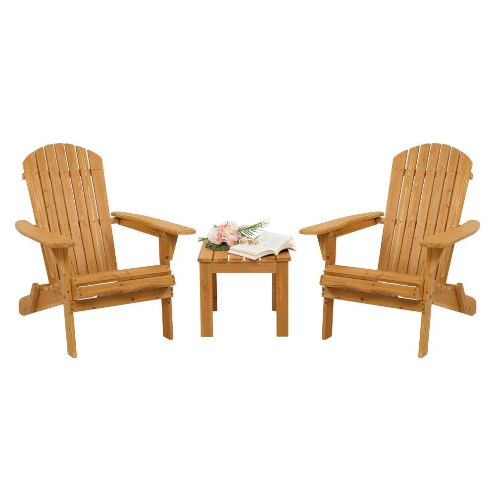 Set of 2 Adirondack Outdoor Patio Deck Wood Lounge Chair Folding Patio Furniture - PrimeNest