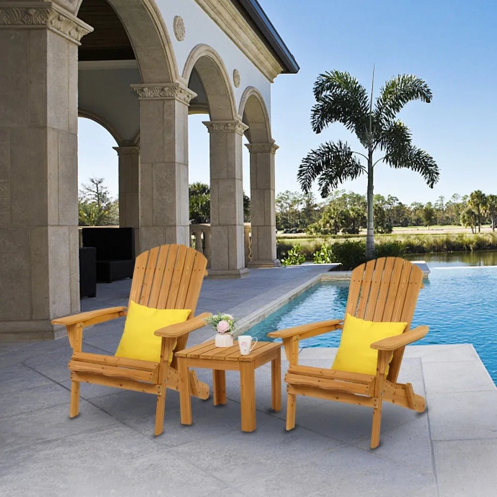 Set of 2 Adirondack Outdoor Patio Deck Wood Lounge Chair Folding Patio Furniture - PrimeNest